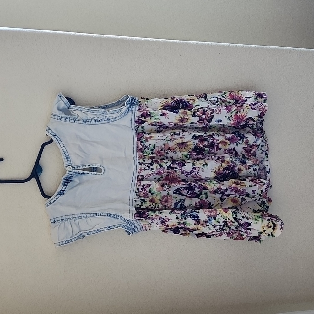 Jordache girl's floral ruffle cap sleeve denim top, size 7/8 - Picture 5 of 5